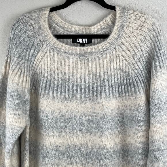 DKNY Gray Cream Ombre Striped Crewneck Soft Knit Pullover Sweater XL NWT - Picture 5 of 11
